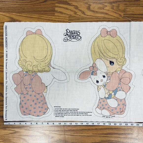 Vintage Precious Moments Fabric Panel Boy With Bear Girl With Bunny Pillow Panel - Picture 3 of 4